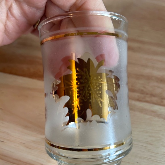 Vintage Libbey 3 Juice Glasses Gold Maple Leaf Frosted Lidded Kraft Pitcher MCM - Picture 7 of 12